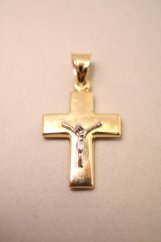 Prívesok- krížik- ukrižovaný Ježiš- viacfarebné zlato-14 karátov