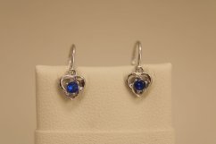 Náušnice - srdiečka - modrý zirkón - brizúra - biele zlato - 14K