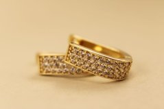 Zlaté dámske náušnice - Francúzke zapínanie - Číre zirkóny - 14k - Žlté zlato