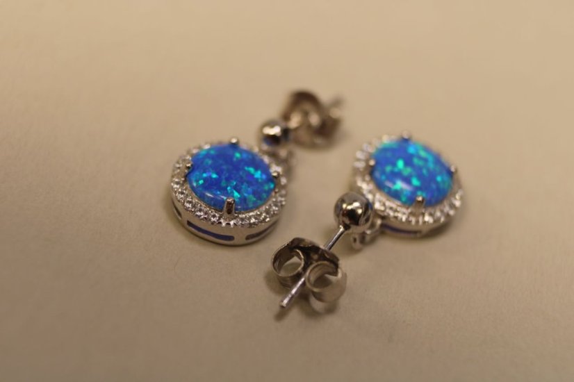 Náušnice- visiace-modrý opál-číre zirkóny-puzetky-striebro