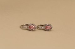 Náušnice - rúžový/číry zirkón - biele zlato - patent -14 karátov