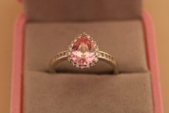 Strieborný prsteň slza - Rúžový zirkón - 925 - rhodium