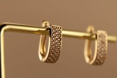 Zlaté dámske náušnice - Francúzke zapínanie - Číre zirkóny - 14k - Žlté zlato