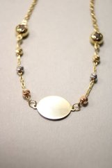 Náhrdelník- platnička- guličky- číre zirkóny- kombinované zlato- 14 karátov