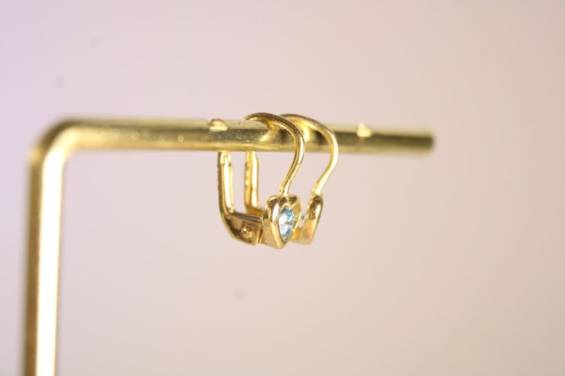 Detské náušnice-modrý zirkón-žlté zlato-patent-14 karátov