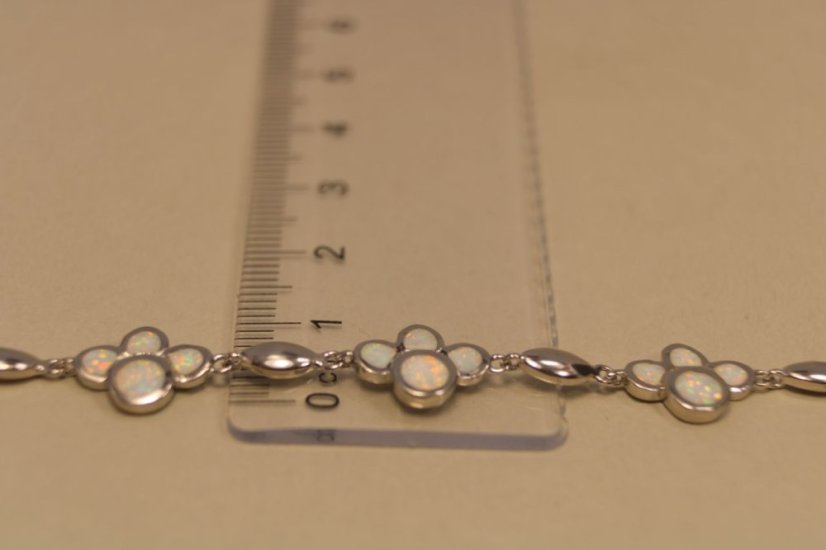 Náramok-biely opál-labky-rhodium-striebro