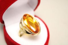 Zlatý prsteň z viacfarebného zlata, veľký oranžovo žltý zirkón, veľkosť 52, 4,57g, 14 karátov, 585/1000
