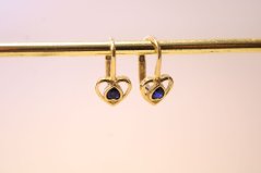 Náušnice- srdiečko- modrý zirkón- patent- žlté zlato- 14 karátov