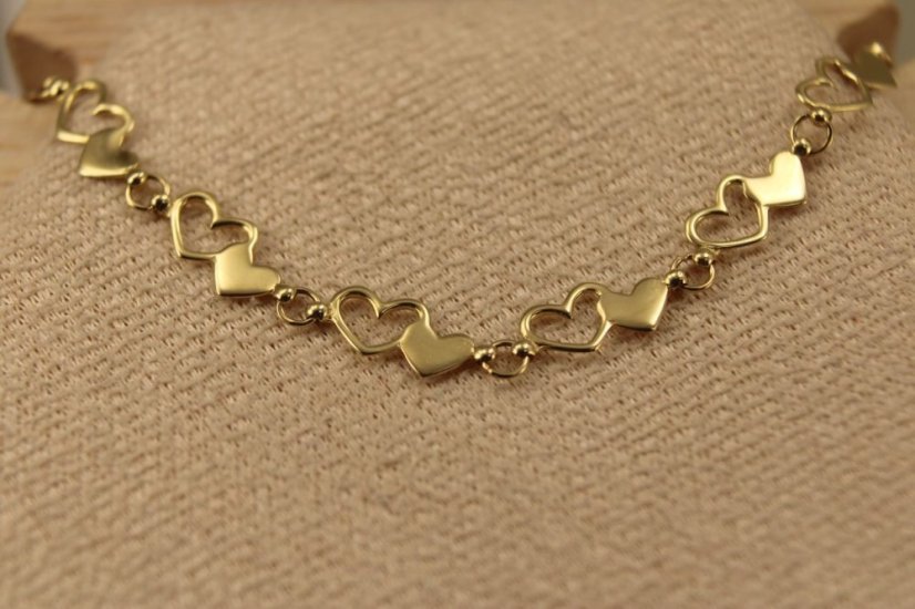 Zlatý náramok-Dámsky-srdiečka-žlté zlato-14 karátov