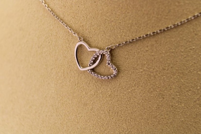 Zlatá celebritka - Dve srdcia - Zirkón - Biele zlato - 14k