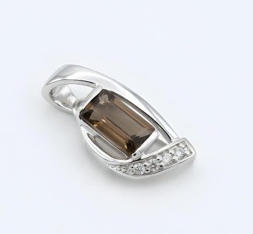 Prívesok - hnedo-šedý kremeň- číre zirkóny-rhodium-striebro