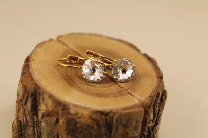 Náušnice- číre zirkóny- patent- pozlátená chirurgická oceľ- 316/L