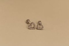 Náušnice - zirkónové srdiečko - šrúbky - rhodiované striebro