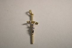 Prívesok - kríž s telom Ježiša-viacfarebné zlato-14K