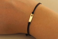 Šnúrkový náramok - Platnička so srdiečkom - Žlté zlato - 14k
