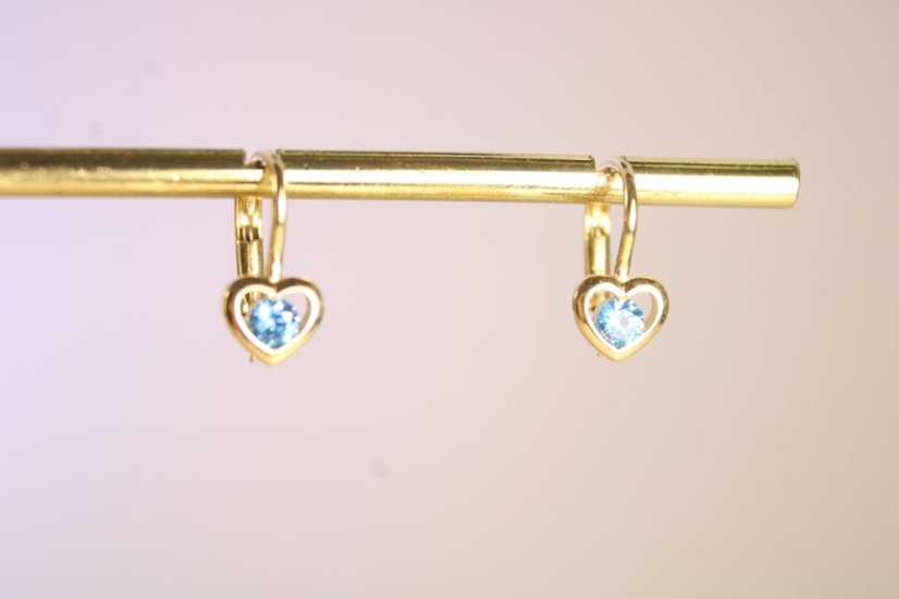 Detské náušnice-modrý zirkón-žlté zlato-patent-14 karátov
