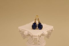 Náušnice - modrý a zirkóny - patent - žlté zlato - 14 karátov