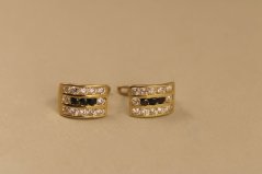 Náušnice -číre-čierne- zirkóny- francúzsky patent- žlté zlato- 14K