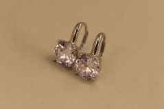 Náušnice- číre zirkóny- patent- rhódiované striebro