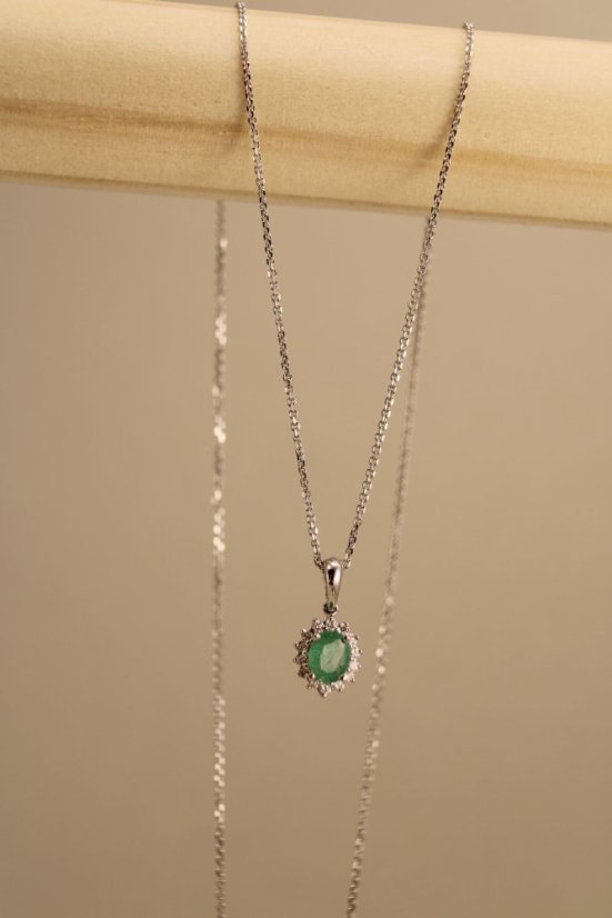 Celebritka - Smaragd - diamanty 0,120 ct - SI/H -biele zlato - 14 karátov