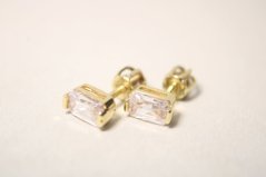 Náušnice-obdĺžnikový zirkón- šrúbky- žlté zlato- 14 karátov
