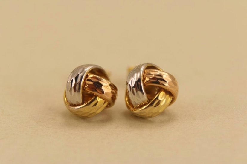 Náušnice-kĺbko-puzetky- viacfarebné zlato- 14 karátov