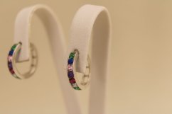 Náušnice- kruhy- farebné zirkóny- zacvakávacie- biele zlato- 14K