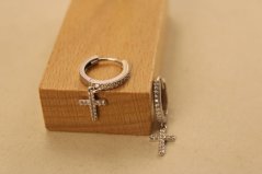 Náušnice - kruhy - krížiky - číre zirkóny - biele zlato - 14K