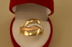 Prsteň- prepletený dizajn- lesklomatný- viacfarebné zlato- 14K