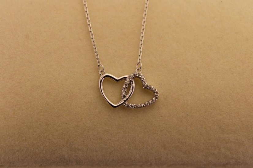 Zlatá celebritka - Dve srdcia - Zirkón - Biele zlato - 14k