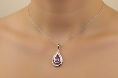 Prívesok - Ametyst a zirkóny - Striebro - 925/1000