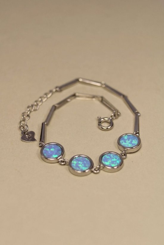 Náramok-modrý opál-rhodium-striebro