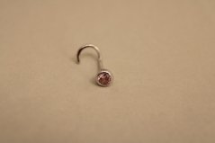 Piercing do nosa- rúžový kamienok- rhódiované striebro