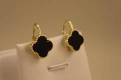 Náušnice-ďatelinka-čierny onyx-patent-pozlátené striebro