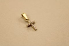 Zlatý prívesok-krížik-žlté zlato-číre zirkóny-14K