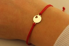 Šnúrkový náramok - Srdce v kruhu - Žlté zlato - 14k