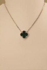 Celebritka - ďatelinka - zelený malachit - rhodium - striebro