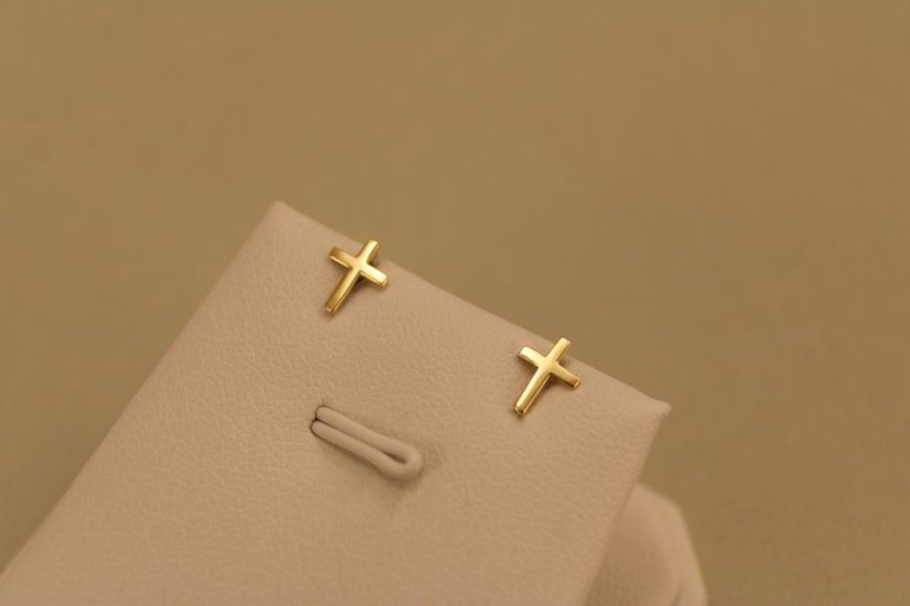 Náušnice-v tvare krížika-puzetky-žlté zlato-14K