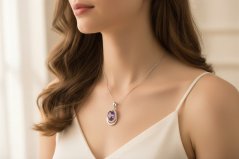 Prívesok - Ametyst a zirkóny - Striebro - 925/1000