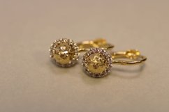 Náušnice s guličkou-číre zirkóny-viacfarebné zlato-patent-14 karátov