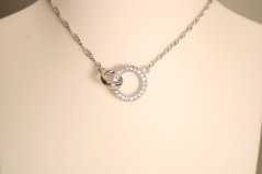 Strieborný náhrdelník prepojené kruhy číre zirkóny, rhodium, 43-46 cm, 2,68 g, 925/1000