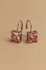 Náušnice- ružový zirkón- patent- rhódiované striebro