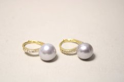 Náušnice perla- zirkóny-patent- pozlátené striebro