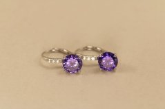 Náušnice-fialový kameň-patent-rhodium-striebro