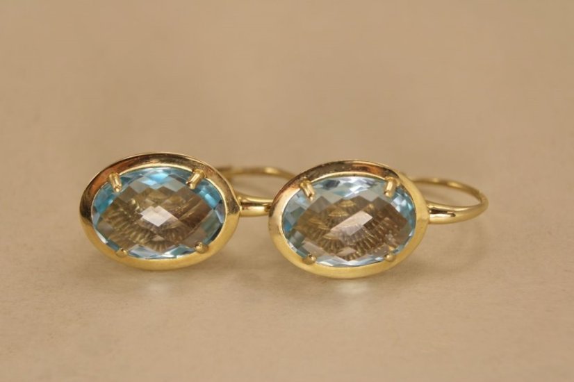 Náušnice - prírodný topás - patent - žlté zlato -14K