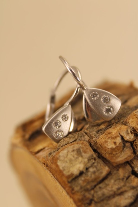 Náušnice-trojuholníky-číre zirkóny-patent-biele zlato-14K