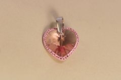 Prívesok- tvar srdca-ružový swarovski crystals-striebro