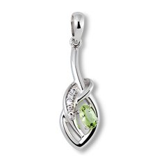 Prívesok-zelený Olivín- číre zirkóny- rhodium-striebro