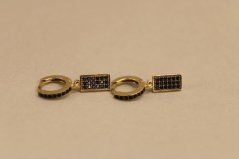 Náušnice - kruhy s príveskami - čierne zirkóny - žlté zlato - 14K