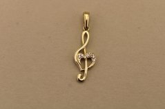 Zlatý prívesok - Husľový kľúč - Zirkóny - Žlté zlato - 14k